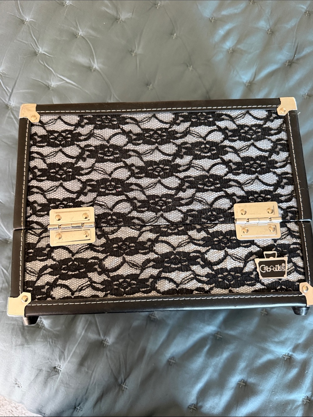 Caboodles Black Lace Train Case with Gold Hardware